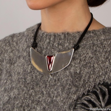 Колье Tra-la-ra, Odisea, кожаное с кристаллом, TLR24-237P205 красный