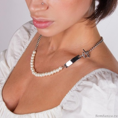 Колье Moon Paris, Ringo, с жемчугом, MR-22.04-110 серебристый Колье Moon Paris, Ringo, с жемчугом, MR-22.04-110 серебристый