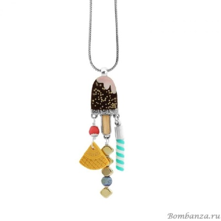 Колье Taratata, Chouchous, серебристое с цветной эмалью, кристаллами, друзитом и деревом, TT-E19-07117-108