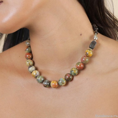 Колье Nature Bijoux, L'ile Rousse, перламутр, жемчуг, яшма, кварц, NB25.2-15-43642 коричневый