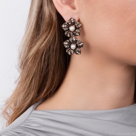 Серьги Alcozer&J, цветы, жемчуг, кристаллы Swarovski, AL2406-OP5431C золотистый