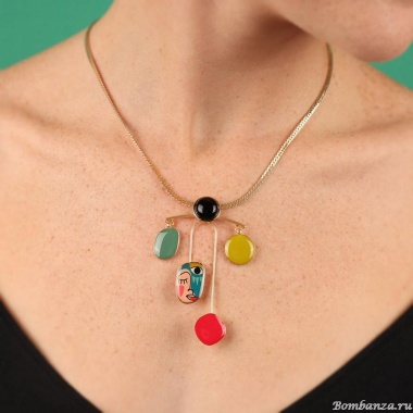 Колье TARATATA, Abstract, с цветной смолой и стеклянным кабошоном, TT-W24-05108-20M золотистый