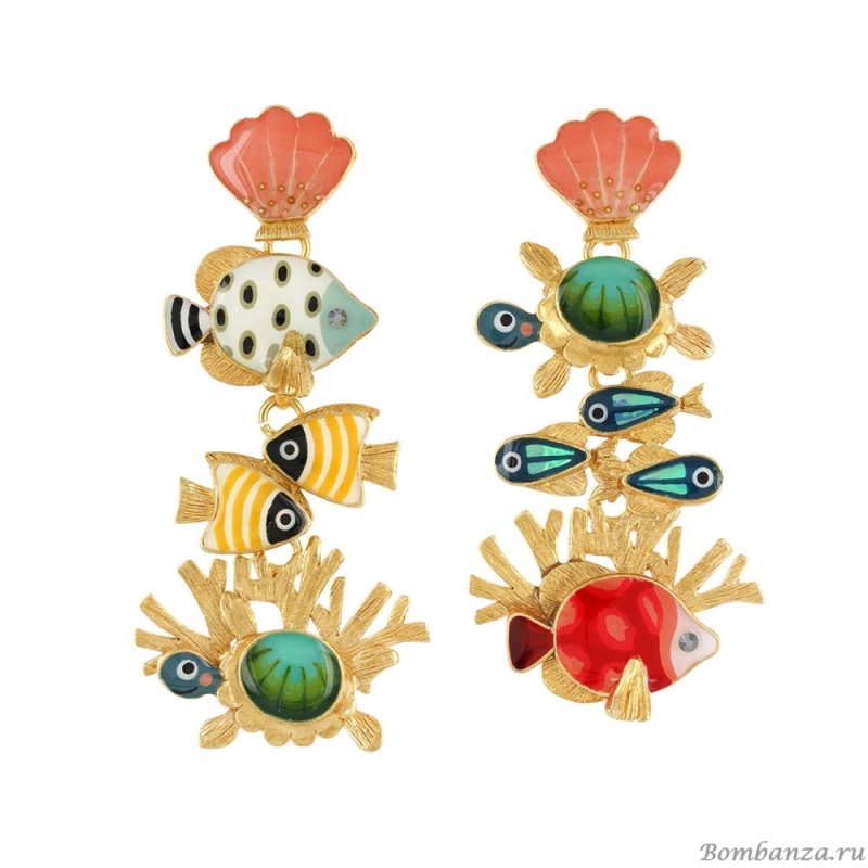 Серьги TARATATA, Pacific, асимметрия,со смолой,бусинами и стразами, TT-E23-06975-20M золотистый