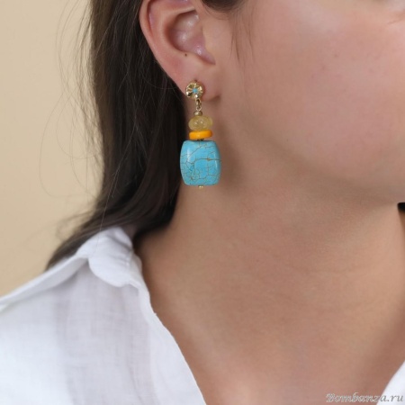 Серьги Nature Bijoux, Lhassa, с говлитом, кокосом и цитрином, NB24.1-12-79365 голубой Серьги Nature Bijoux, Lhassa, с говлитом, кокосом и цитрином, NB24.1-12-79365 голубой