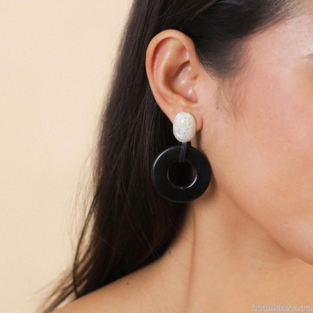 Серьги Nature Bijoux, Volcan, с перламутром и подвеской из рога, NB25.2-12-90342 черный