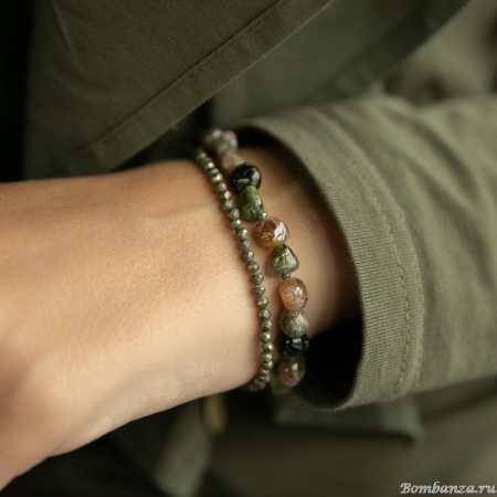 Браслет Lanzerotti, Elisir, двойной, с турмалином и пиритом, LZ-25.10-290 серый