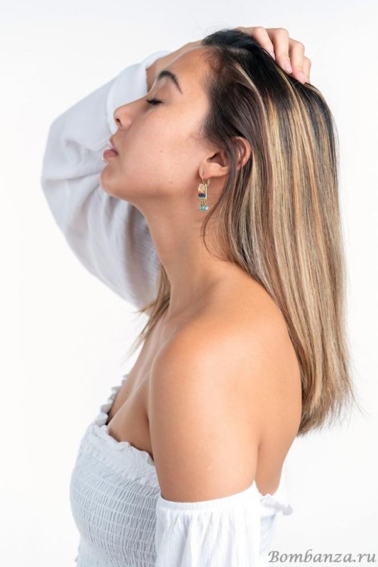 Серьги Taratata, Terre de feu, с кожаной вставкой, со стразами, бусинами и плетеным бамбуком, TT-E20-02710-20M