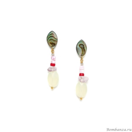 Серьги Nature Bijoux, Nenuphar, ракушка,галиотис,говлит, аметист, NB23.1-12-78263 зеленый