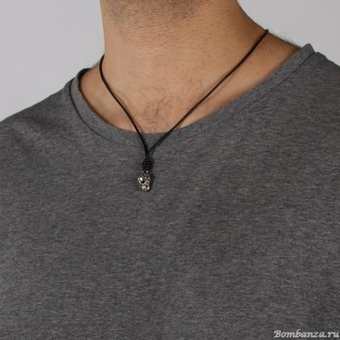 Колье Tra-la-ra, Tatoo, кожаное, с черепом и кристаллами, TLR24-522P208 черный