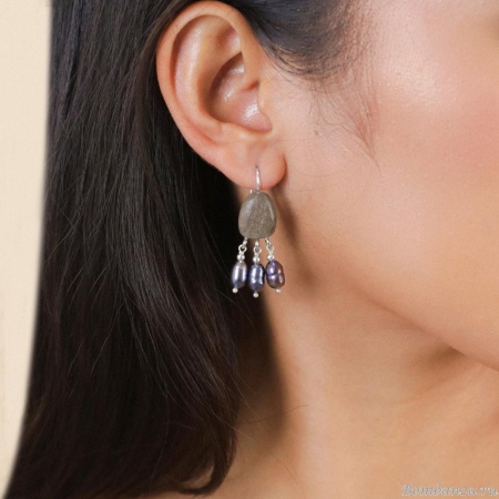 Серьги Nature Bijoux, Pebble Beach, из эбенового дерева, с жемчугом, NB25.2-12-90373 серый