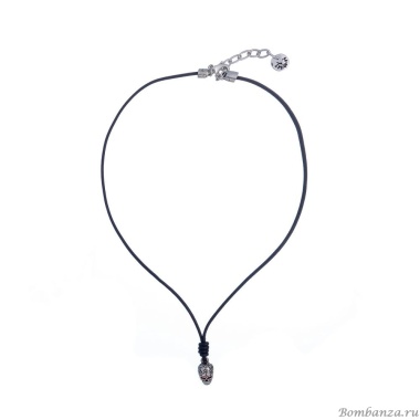 Колье Tra-la-ra, Tatoo, кожаное, с черепом и кристаллами, TLR24-522P208 красный