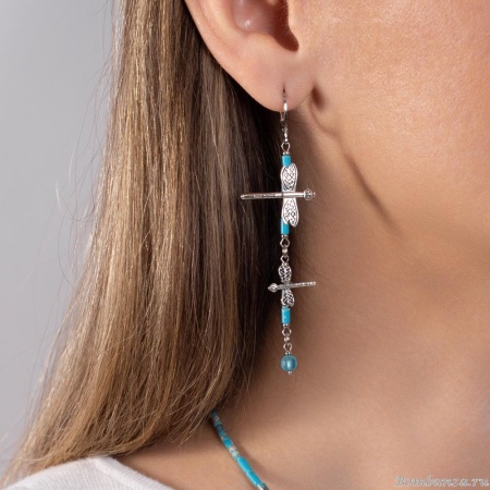 Серьги Lanzerotti, Marino, варисцит, кристаллы, подвески-стрекозы, LZ-25.06-155 голубой