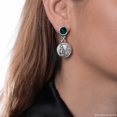 Серьги Tra-la-ra, Voyage, с подвеской и кристаллом, TLR24-243P102 зеленый