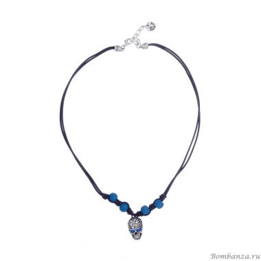 Колье Tra-la-ra, Tatoo, кожаное, кристаллы, вулканическая лава, TLR24-522P205 синий