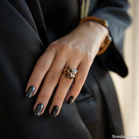 Кольцо Polina Firenze, незамкнутое,ягуар с кристаллами и эмалью, PF25.2-AN1598 коричневый