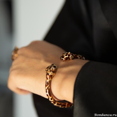 Браслет Polina Firenze, кафф, ягуар с кристаллами и эмалью, PF25.2-BR2259 коричневый