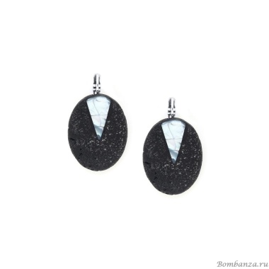 Серьги Nature Bijoux, Volcan, с перламутром и вулканической лавой, NB25.2-12-90347 черный