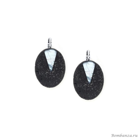 Серьги Nature Bijoux, Volcan, с перламутром и вулканической лавой, NB25.2-12-90347 черный