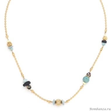 Колье Franck Herval, Baya, аквамарин, кокос,бусины, кость, амазонит, FH24.2-15-64142 золотистый