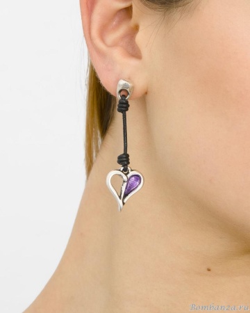 Серьги Tra-la-ra, Pasion, с сердцем и кожей, TLR24-241P108 черный