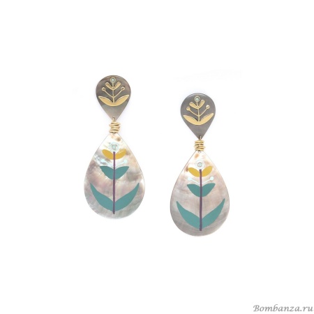 Серьги Franck Herval, Celinda, перламутр, Swarovski, цветная эмаль, FH25.2-12-69740 серый