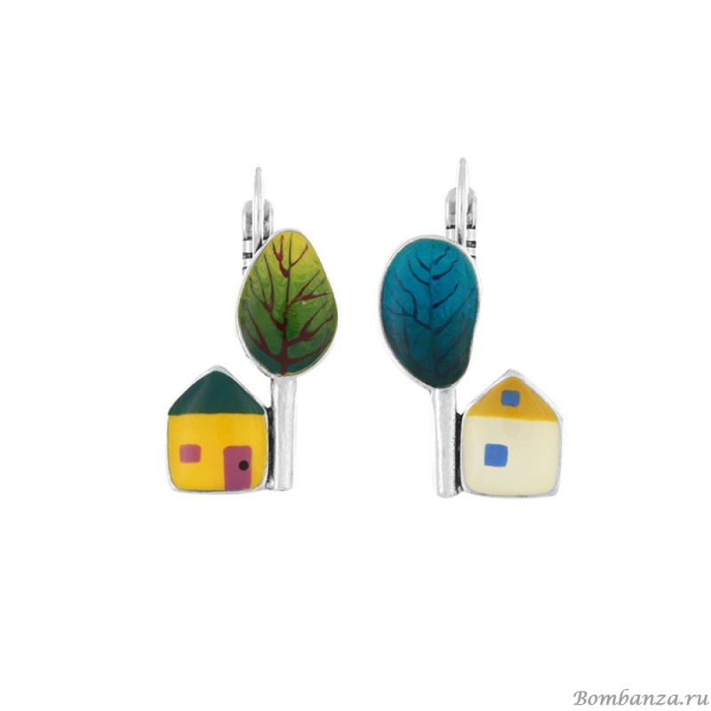 Серьги TARATATA, Mon ptit village, асимметрия, цветная смола, узоры, TT-H25-03713-10M серебристый