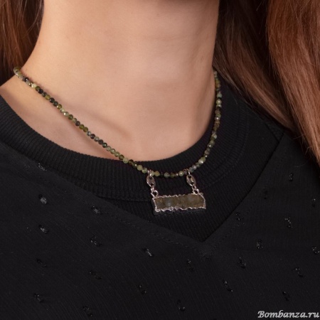 Колье Lanzerotti, Verde, зеленый гранат, подвеска из лабрадорита, LZ-24.12-545 зеленый