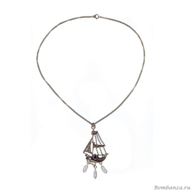 Колье Alcozer&J, жемчуг, гранат, кристаллы Swarovski, AL-C5397C золотистый