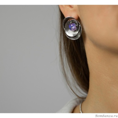 Серьги Catherine Bijoux, Abstract shell, с кристаллом, CB25.1-5381FS фиолетовый