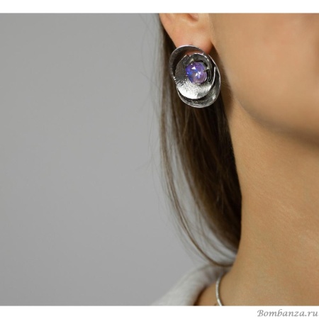 Серьги Catherine Bijoux, Abstract shell, с кристаллом, CB25.1-5381FS фиолетовый