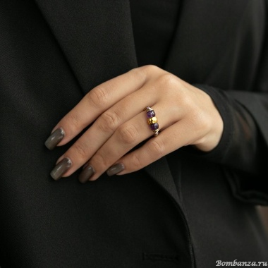 Кольцо Lanzerotti, Elisir, стрейч, аметист, шпинель, гематит, LZ-25.10-335 золотистый