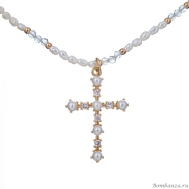 Колье Lanzerotti, Splendore, жемчуг, кварц, цирконий, LZ-24.08-357 белый