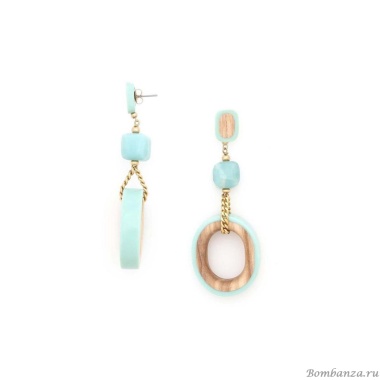 Серьги Nature Bijoux, Mississippi, с амазонитом, деревом и цветной эмалью, NB25.1-12-79960 бирюзовый