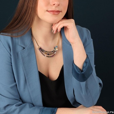 Колье TARATATA, Chardon bleu, со смолой, бусинами и тигровым глазом, TT-H24-09114-204 синий Колье TARATATA, Chardon bleu, со смолой, бусинами и тигровым глазом, TT-H24-09114-204 синий