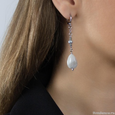 Серьги Lanzerotti, Gelido, с агатом, жемчугом и кристаллами, LZ-25.02-033 серый