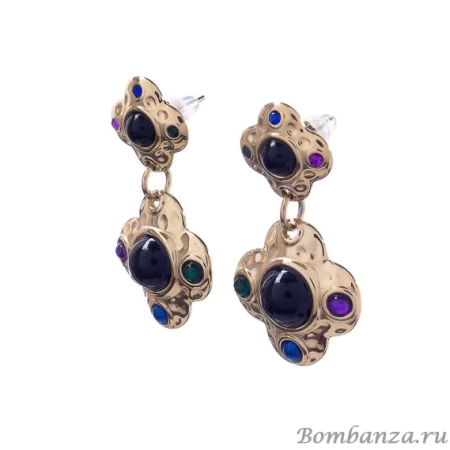 Серьги Moon Paris, с ониксом, цветными кристаллами и смолой, Mo-22.10-113 черный