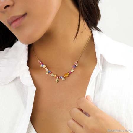 Колье Franck Herval, Cali, кость, жемчуг, перламутр, гематит, жад, FH24.1-15-64052 золотистый