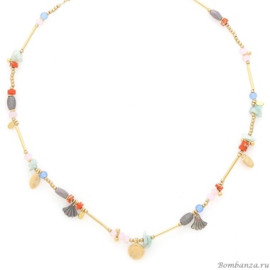 Колье Franck Herval, Layla, амазонит, кварц, яшма, перламутр, бусины, FH25.1-15-64360 золотистый