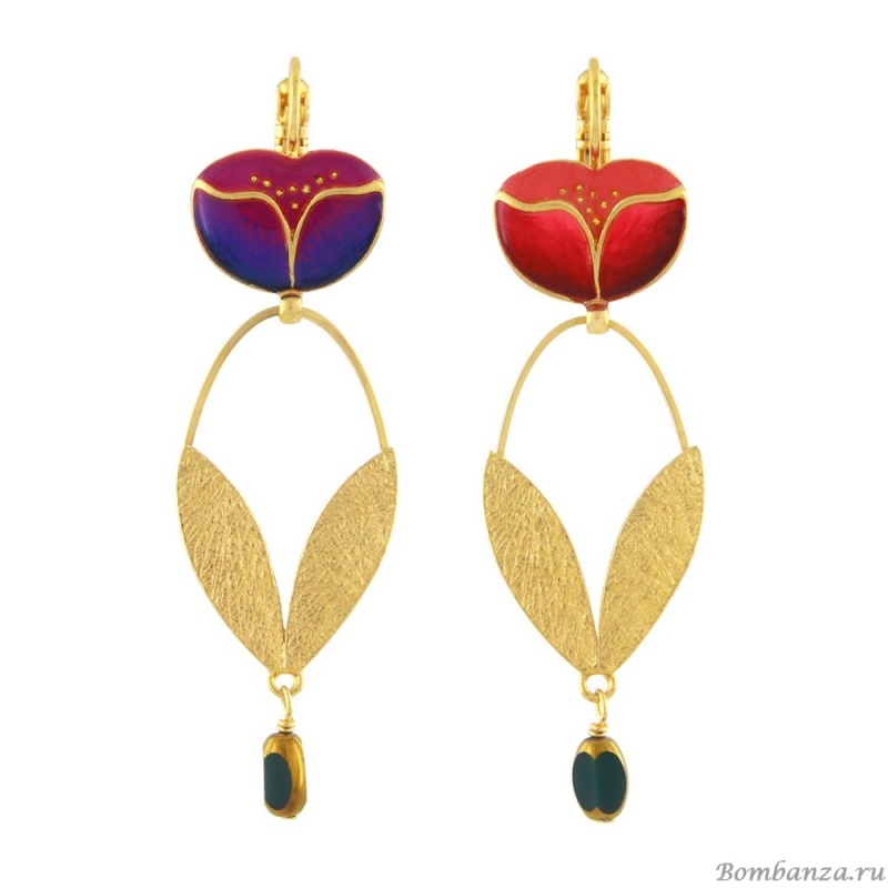 Серьги TARATATA, Crocus, асимметричные,смола,микрошарики,бусины, TT-H24-02755-203 красный