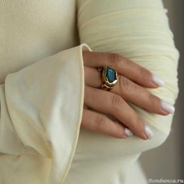 Кольцо Thot Gioielli, незамкнутое, с рейнстоуном, TG25.1-AN16V аквамариновый