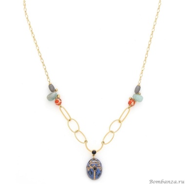 Колье Franck Herval, Layla, скарабей, яшма, амазонит, Swarovski, FH25.1-15-64362 синий
