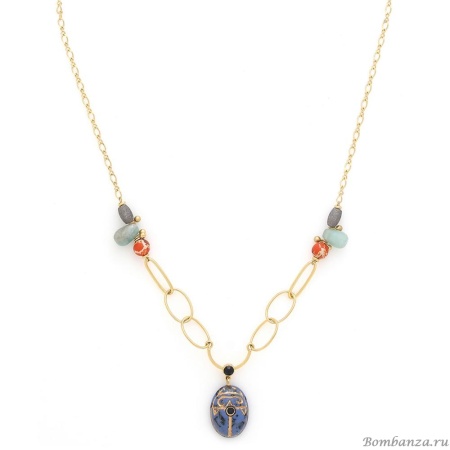 Колье Franck Herval, Layla, скарабей, яшма, амазонит, Swarovski, FH25.1-15-64362 синий