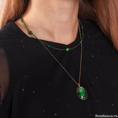 Колье Lanzerotti, Verde, тигровый глаз, малахит, жад, кулон-змея, LZ-24.12-559 зеленый