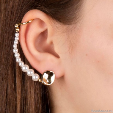 Серьги Moon Paris, Ringo Queen, с каффом и жемчугом, MRQ-21.06-003 белый Серьги Moon Paris, Ringo Queen, с каффом и жемчугом, MRQ-21.06-003 белый