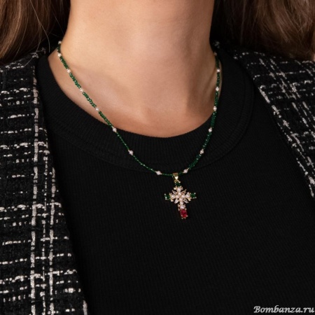 Колье Lanzerotti, Splendore, жемчуг, кристаллы, цирконий, LZ-24.08-344 зеленый