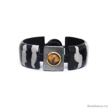 Браслет Nature Bijoux, Zebra, тигровый глаз,перламутр, смолистый песок, NB24.2-13-43941 черный