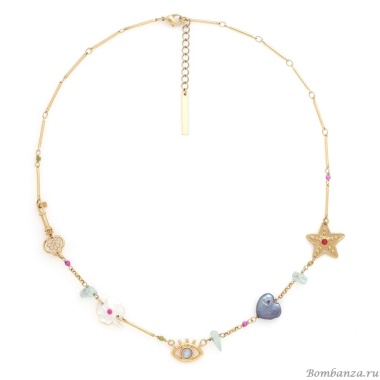 Колье Franck Herval, Angelica, жемчуг, перламутр, аквамарин, бусины, FH25.2-15-64370 золотистый