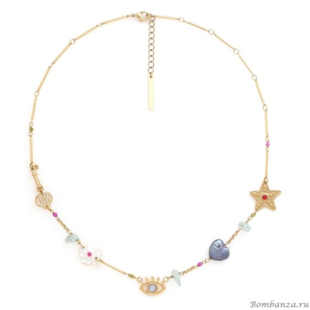 Колье Franck Herval, Angelica, жемчуг, перламутр, аквамарин, бусины, FH25.2-15-64370 золотистый