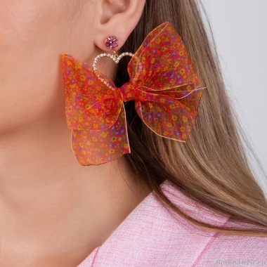 Серьги Moon Paris, Ringo Queen, асимметричные, бант, кристаллы, MRQ-24.05-006 оранжевый