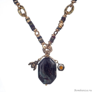 Колье Alcozer&J, с агатом и кристаллом Swarovski, AL-C48AN23-R зеленый